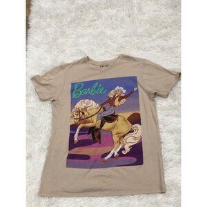Barbie Cowgirl T-Shirt Women’s M Vintage Style Beige Crew Short Sleeve Tee(0063)